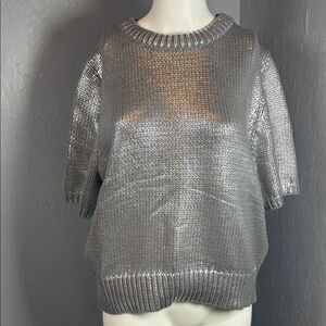 Silver Women's Short Sleeve Sweater 22” pit to pit